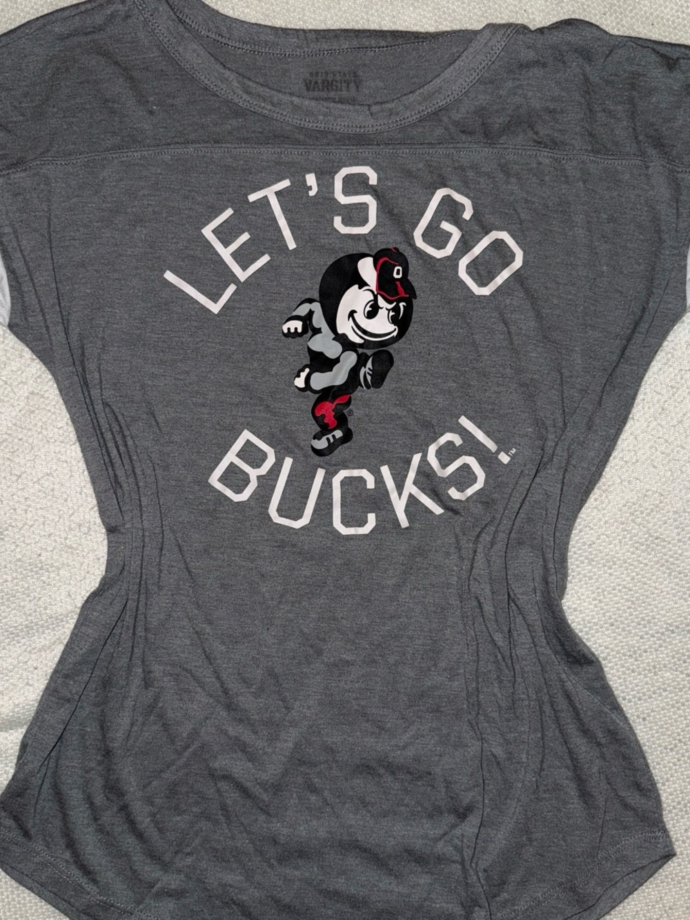 Varsity Charcoal Grey 'Let's Go Bucks!' Short Sleeve Tee with Mascot